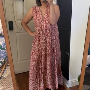Anthropologie Red Paisley Tiered Midi Dress
